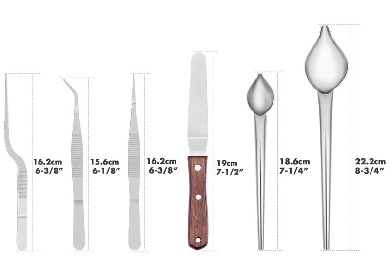 Cridoz 6 Pcs Stainless Steel Kitchen Cooking Tweezers Precision Tongs Drawing Spoons Offset Spatula for Food Culinary Plating Decorating - Image 2